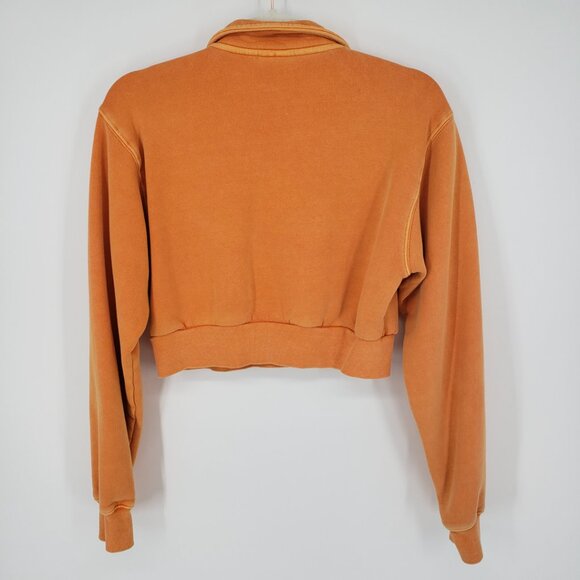 Aritzia Tna Cozy Fleece Perfect Cropped Quarter Zip Sweatshirt XS  Faded Orange - Picture 2 of 8